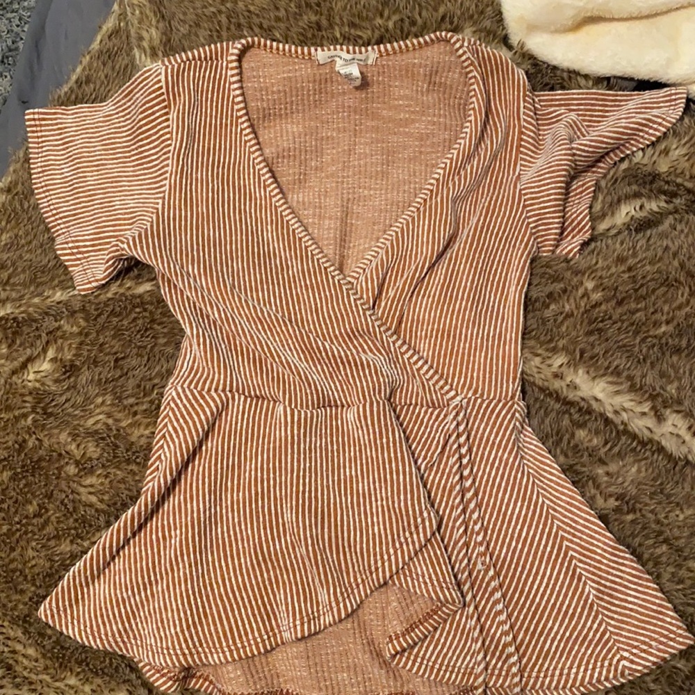 Orange and white striped blouse low cut cute sexy